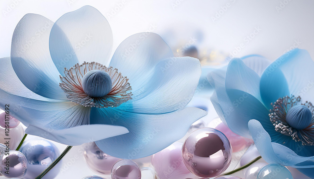 Obraz premium Blue anemone flower with glass texture