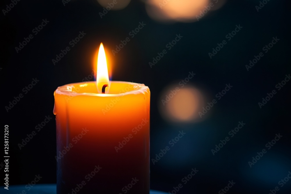 Burning candle creating warm light in the darkness with bokeh effect Burning candle creating warm light in the darkness with bokeh effect