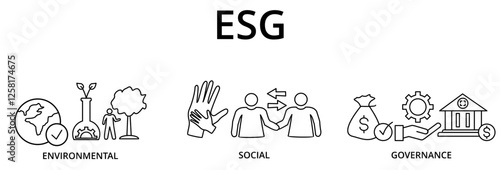 ESG concept of environmental, social and governance vector illustration with icons. Sustainable and ethical business