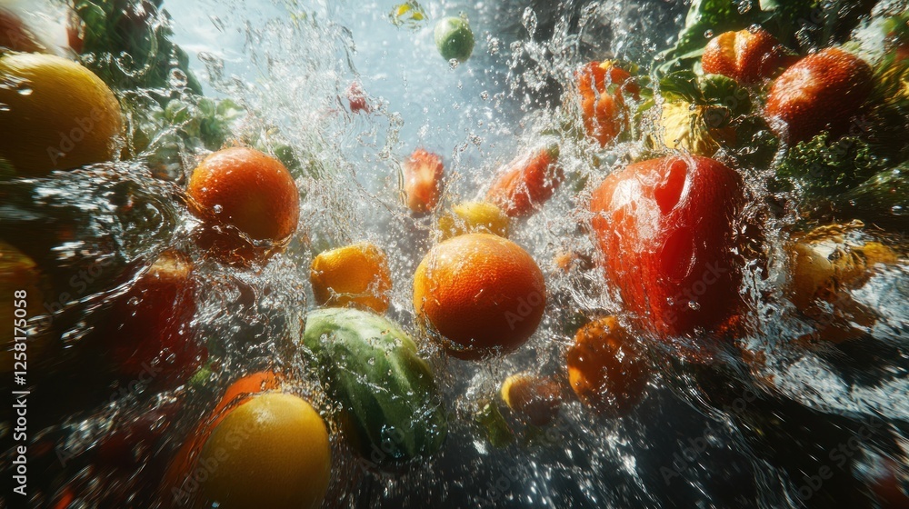 Vibrant Fruits and Vegetables Splashing in Water: A Symphony of Freshness Vibrant Fruits and Vegetables Splashing in Water: A Symphony of Freshness