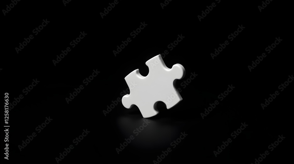 A single white puzzle against black background, large space for copy A single white puzzle against black background, large space for copy