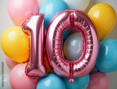 Pink number ten balloon celebrating tenth birthday party photo