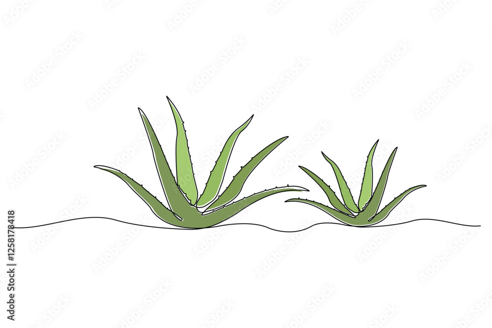 Fototapeta premium Continuous line art drawing of aloe vera plant. Aloe Vera continuous outline vector.