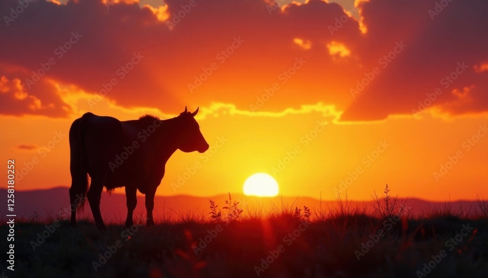 Cattle silhouette against sunset, landscape, sunset, animals Cattle silhouette against sunset, landscape, sunset, animals