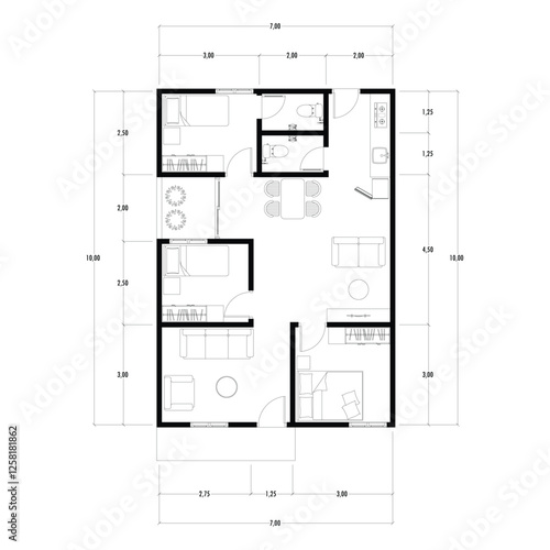 Black and White floor plan of a modern unfurnished house for your design. Suburban house vector blueprint. Architectural background. eps 10
