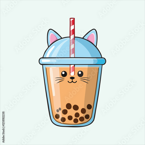 Cute cat-shaped bubble tea cup with tiny cat ears and whiskers