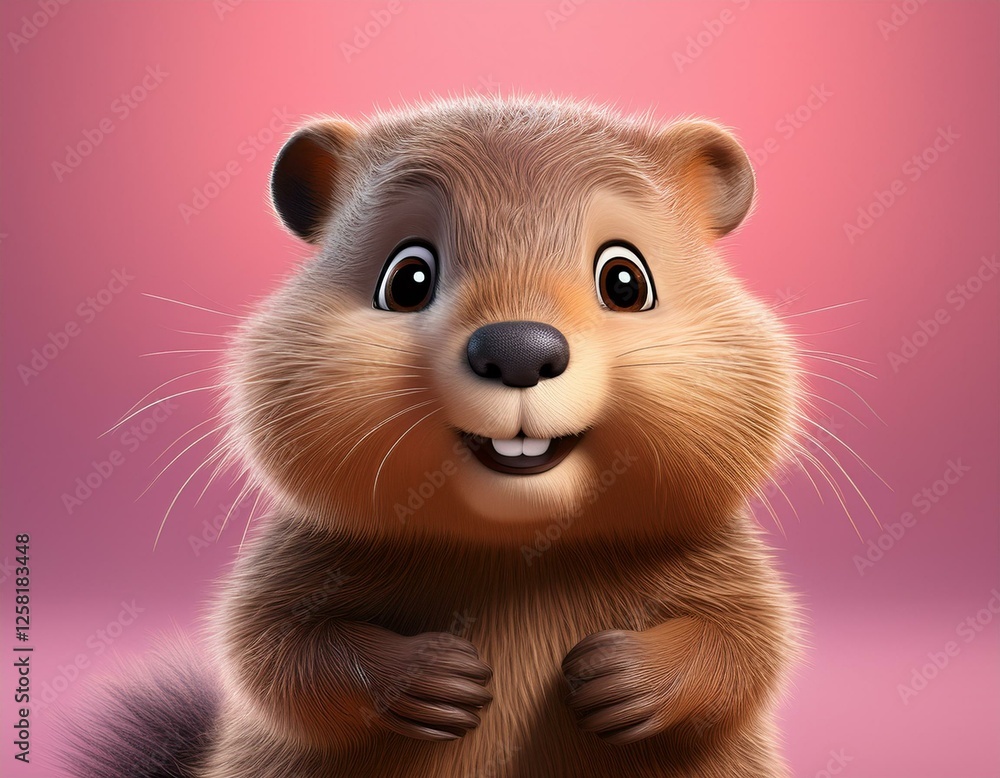 Fototapeta premium Niedlicher Biber, rosa Hintergrund