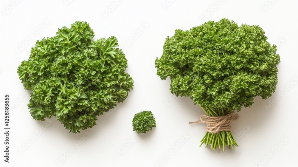 Fresh Parsley Herb Bunches Sizes White Background Minimalist Style Fresh Parsley Herb Bunches Sizes White Background Minimalist Style