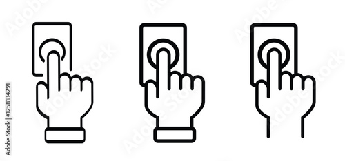 Hand Gesture. Touch or pointing hand to door bell. Finger pressing, pushing or pointing at wall bell. Calling, ringing the doorbell. Hand push or pressed the bell button at the front door.