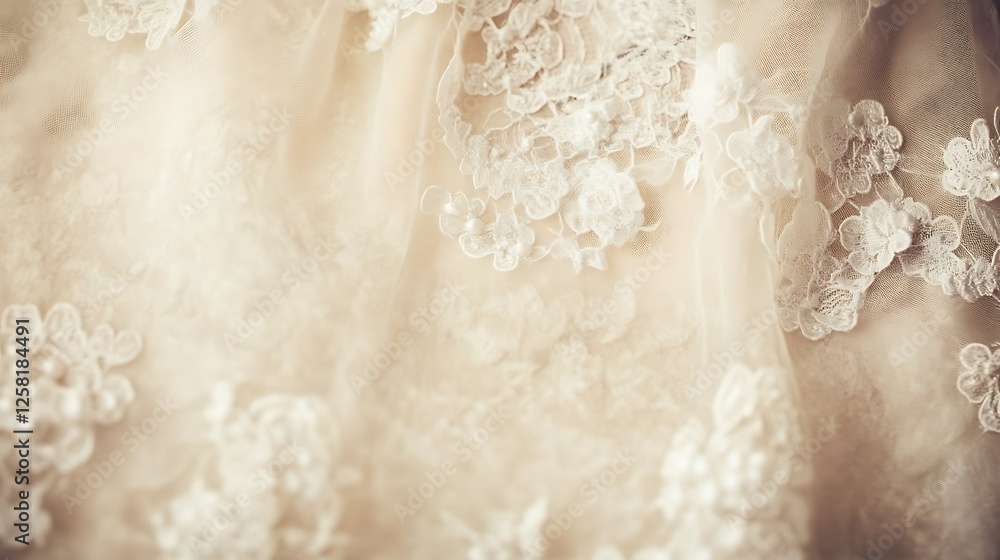 Fototapeta premium Elegant Beige Fabric with Delicate White Lace Detailing