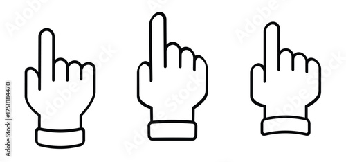 Hand cursor, click, touch here button. Pointing hand to door bell, trigger switch. Finger pressing, pushing or pointing. Hand push or pressed the button. Fingerprint, gesture scanning.