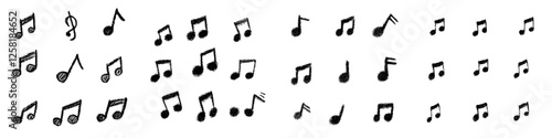 Hand-drawn, modern design of music notes isolated on a white background