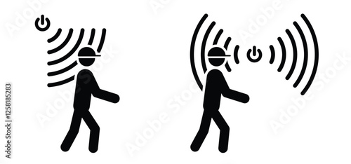 automatic, lamp, light bulb sensor. Motion sensor with walking man. Spotlight, motion activated porch light. motion detector infrared. Home indoor or outdoor lighting.