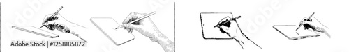 A continuous line of a hand using a stylus pen writing on a tablet
