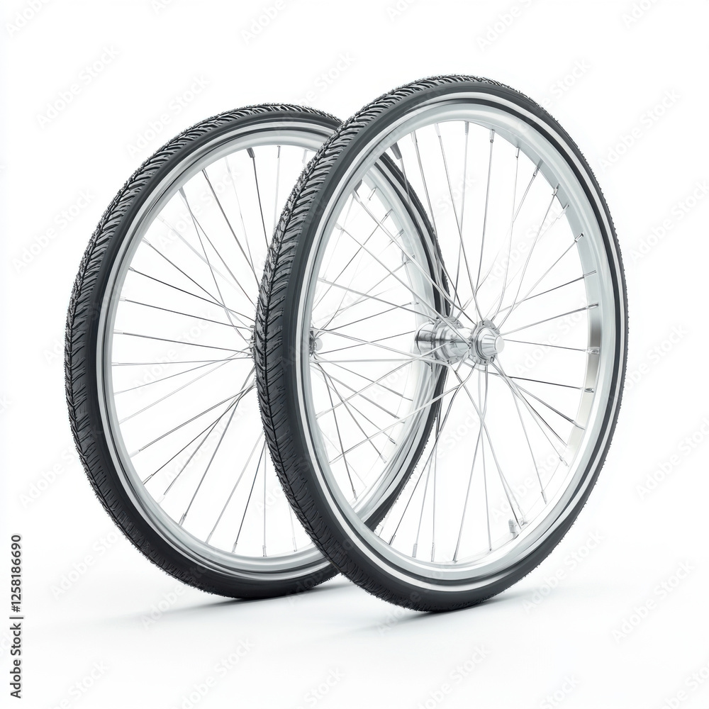 Naklejka premium Bicycle wheels suitable for various cycling activities situated on a plain background