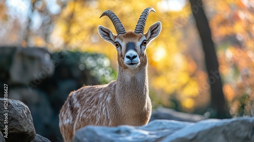 Close-up of hirola with distinctive long horns in natural habitat. photo