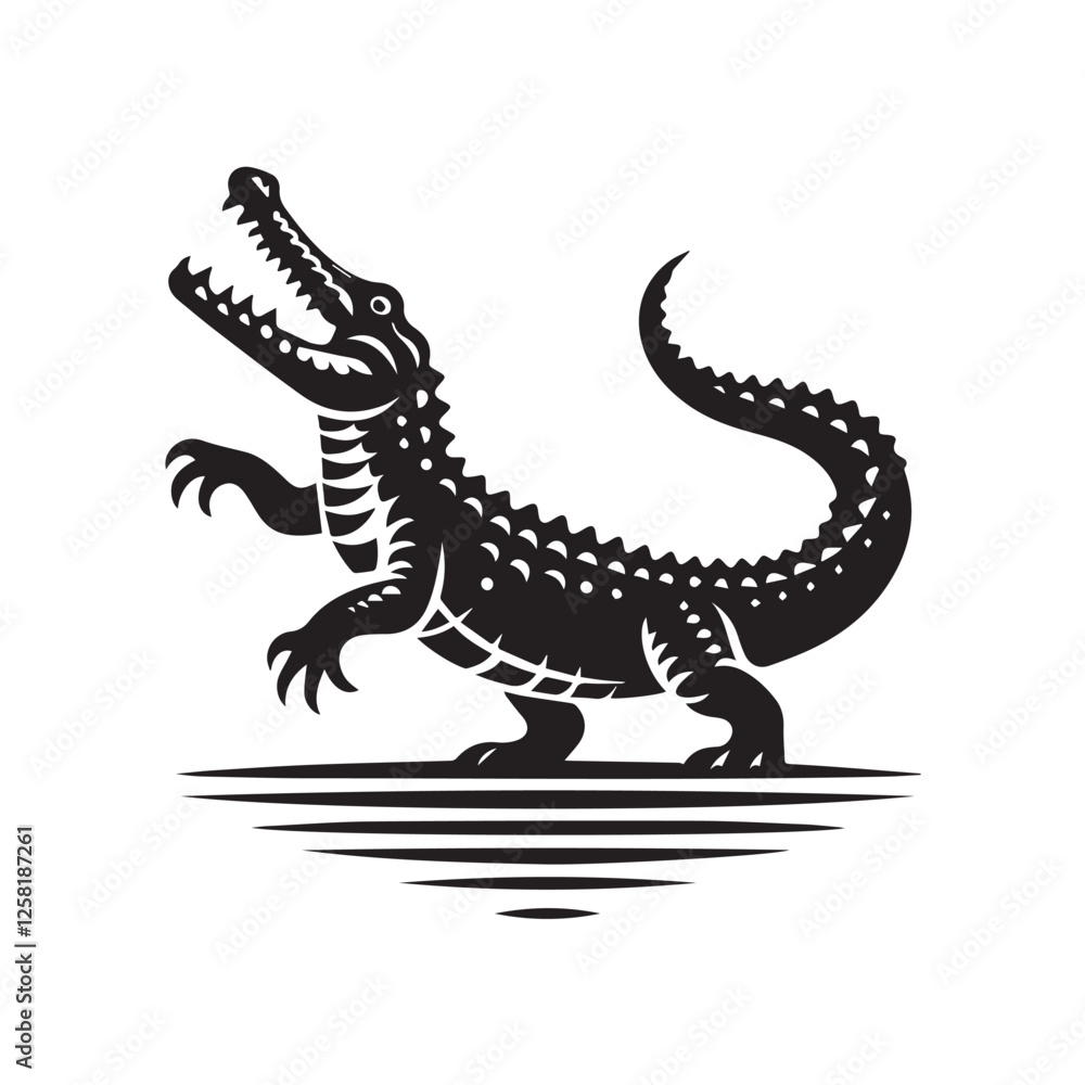 Fototapeta premium Crocodile black silhouette vector illustration
