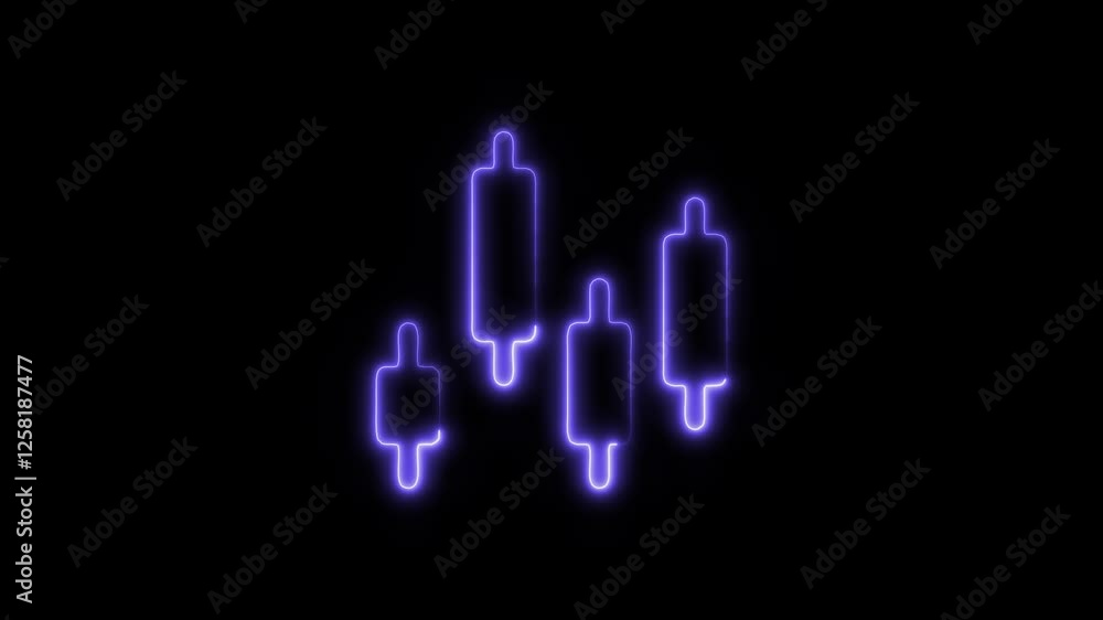Glowing neon candlestick chart icon isolated on black background. HD Video motion graphic animation Glowing neon candlestick chart icon isolated on black background. HD Video motion graphic animation