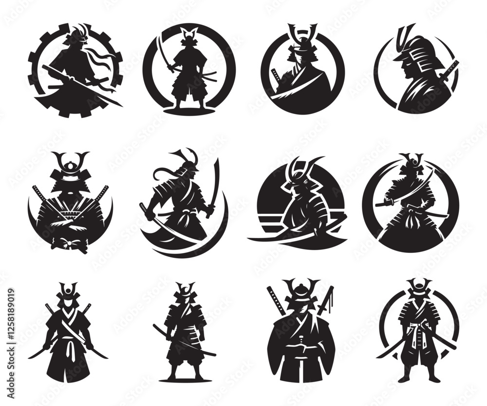 Samurai Silhouette Vector Illustration Bundle Samurai Silhouette Vector Illustration Bundle