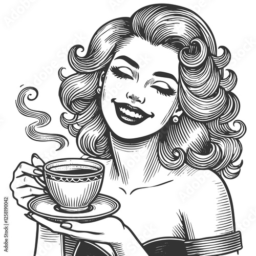 Smiling Retro Woman Drinking Coffee vector