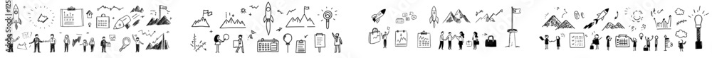 Hand-drawn doodle business, money icon set Hand-drawn doodle business, money icon set