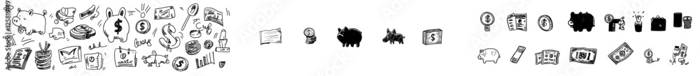 Fototapeta premium Money finance doodle hand drawn icon set