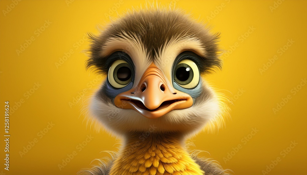 Vogel Strauß, gelber Hintergrund Vogel Strauß, gelber Hintergrund