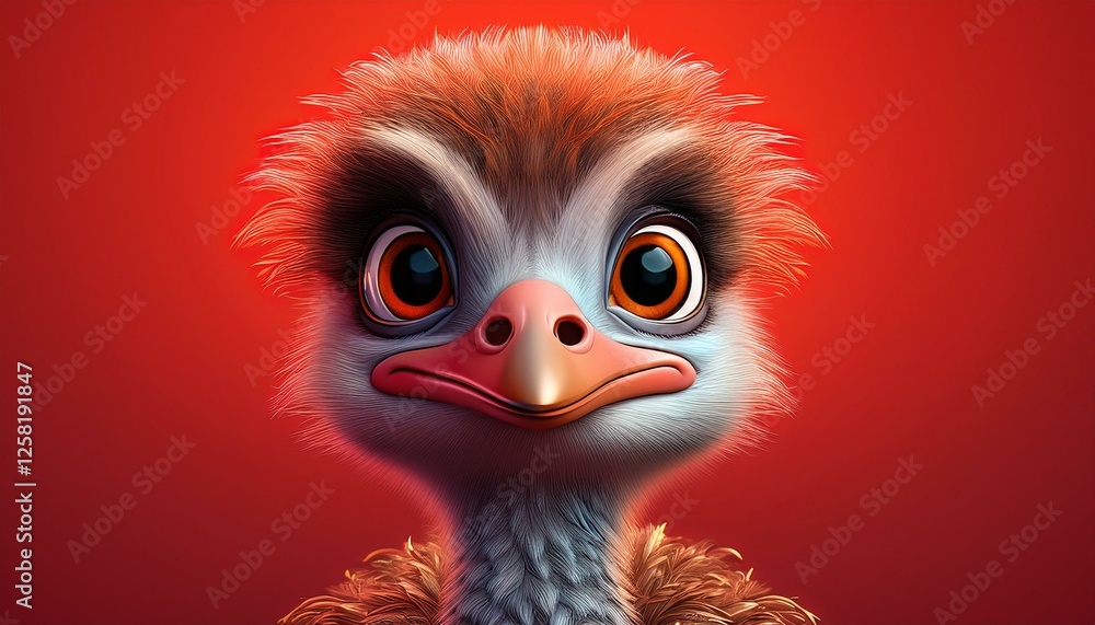 Vogel Strauß, roter Hintergrund Vogel Strauß, roter Hintergrund