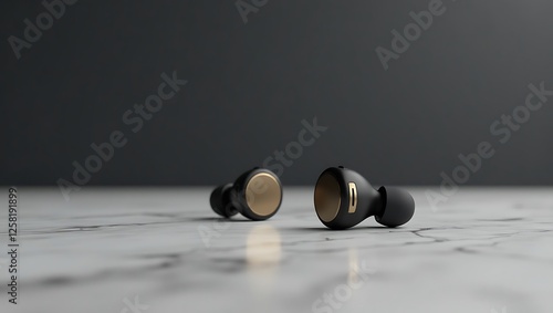 Clean and modern 3D render of a pair of premium noise-canceling headphones, showcasing sleek design, high-quality materials, and advanced audio technology photo