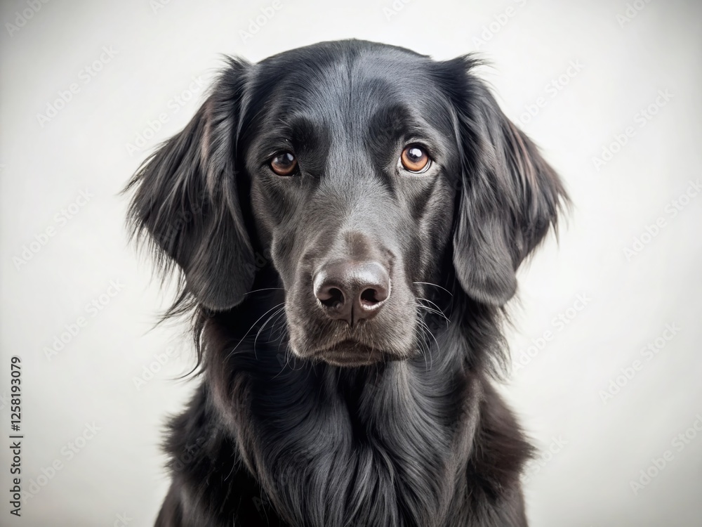Low Light Flat-Coated Retriever Studio Portrait - White Background Low Light Flat-Coated Retriever Studio Portrait - White Background