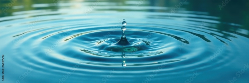 Circular wave pattern on clear lake water surface with a small drop creating a ripple effect, lake scenery, water drop, fluid movement Circular wave pattern on clear lake water surface with a small drop creating a ripple effect, lake scenery, water drop, fluid movement