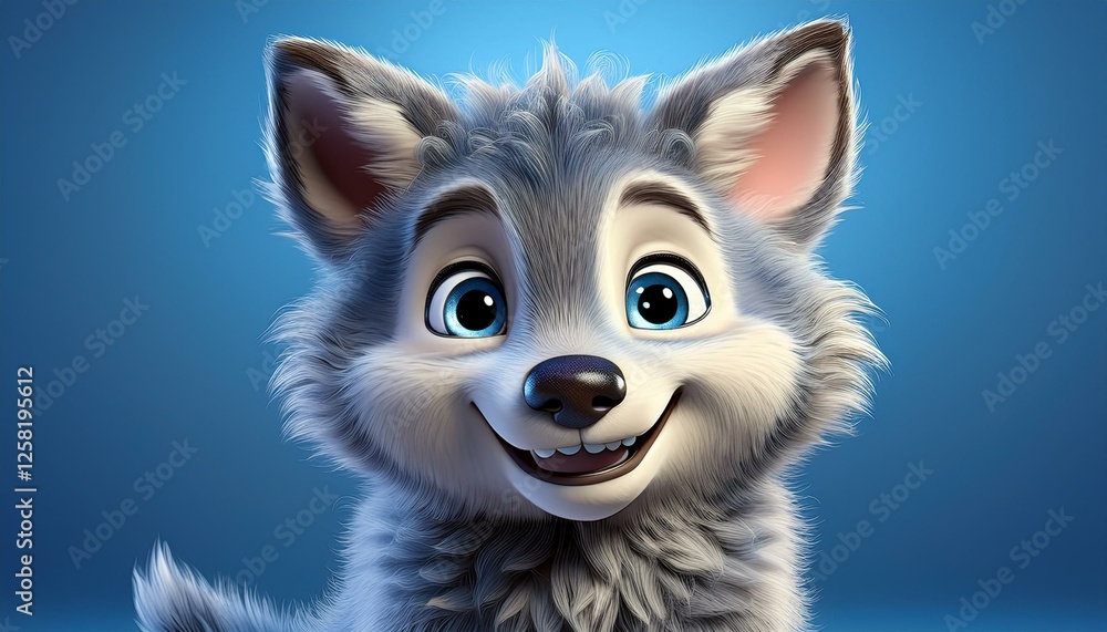 Obraz premium Kleiner niedlicher Wolf, blauer Hintergrund