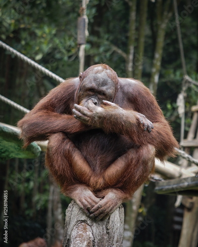 Photography Borneo orangutan picking his nose