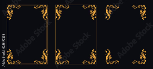 floral ornament, vector design,Set of Decorative vintage borders and frames,Gold floral ornament, Wedding and restaurant menu, photo frame floral for picture