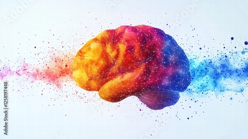 Watercolor brain with neural connections vector illustration on a white background, a creative idea concept.