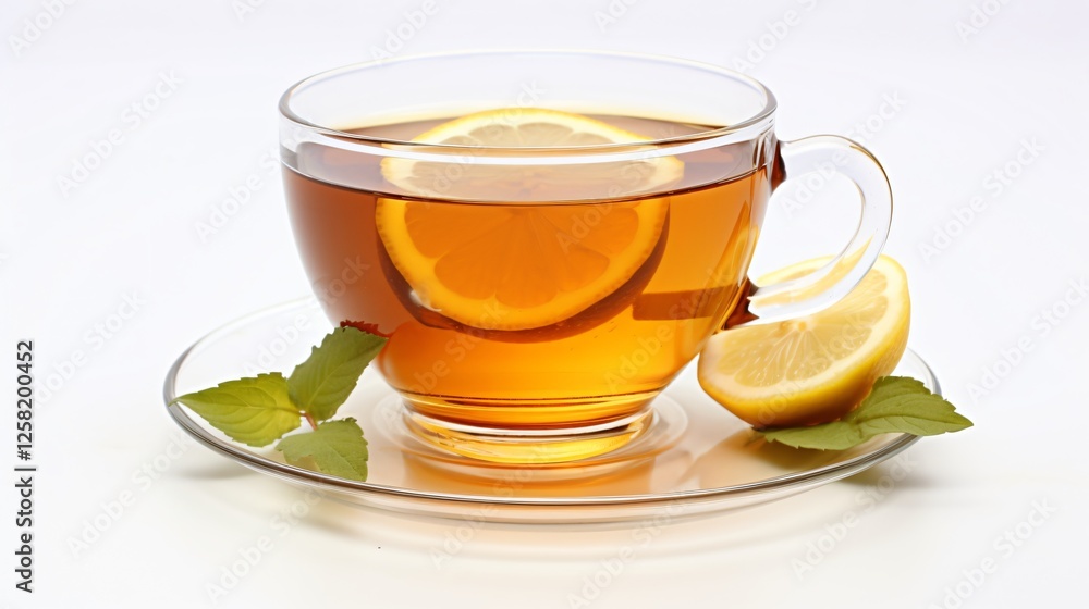 Glass of Refreshing Lemon Tea Isolated on White Background Glass of Refreshing Lemon Tea Isolated on White Background