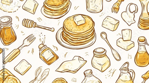 Hand Drawn Breakfast Doodle Art