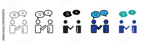 Speaking and Communication thin line icon set. Containing advice, conversation, speech bubble, suggestion, talking, consultation and discussion. Vector illustration