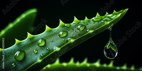 dew on a leaf,aloe vera leaf and water drops