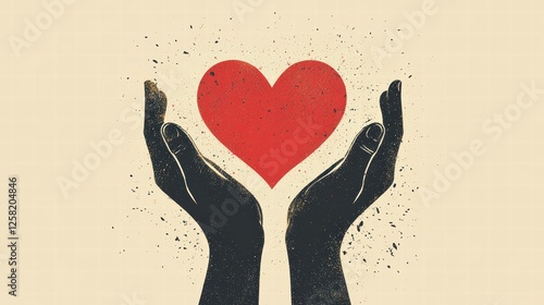 Logo of two hands holding a red heart, simple flat vector design.