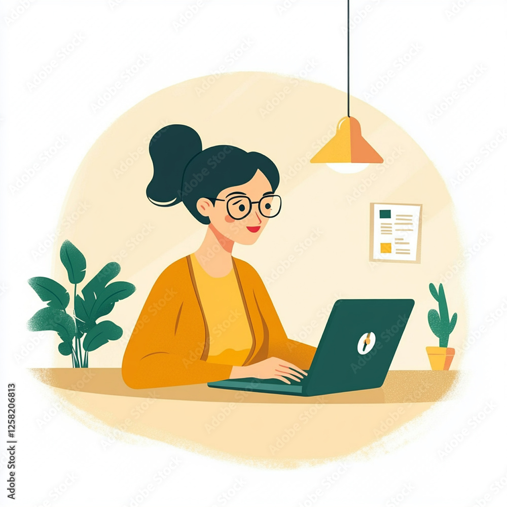Fototapeta premium girl with a book, flatstyle, computer