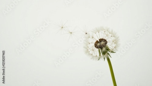 Wallpaper Mural Close-up of single dandelion head blowing seeds into the air against a bright white backdrop, botanical, seedhead, flowers Torontodigital.ca