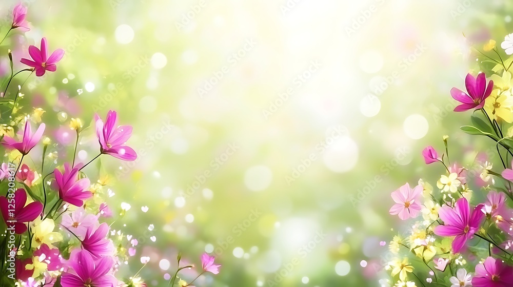 Serene Floral Vista with Soft Light and Blooming Pink Cosmos Flowers in Spring or Summer Garden Serene Floral Vista with Soft Light and Blooming Pink Cosmos Flowers in Spring or Summer Garden