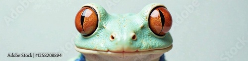 Close-up of White panel Grenouille face with big eyes and no mouth , close up, white panel, amphibian photo