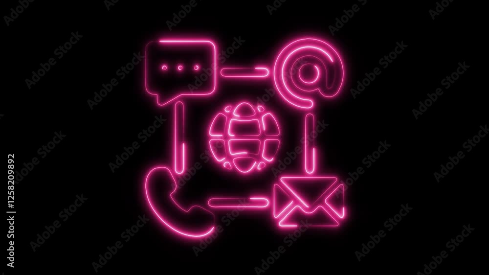 Glowing neon contact icon isolated on black background. HD Video motion graphic animation Glowing neon contact icon isolated on black background. HD Video motion graphic animation
