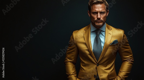 businessman in a gold suit, a symbol of luxury, success and wealth,	
