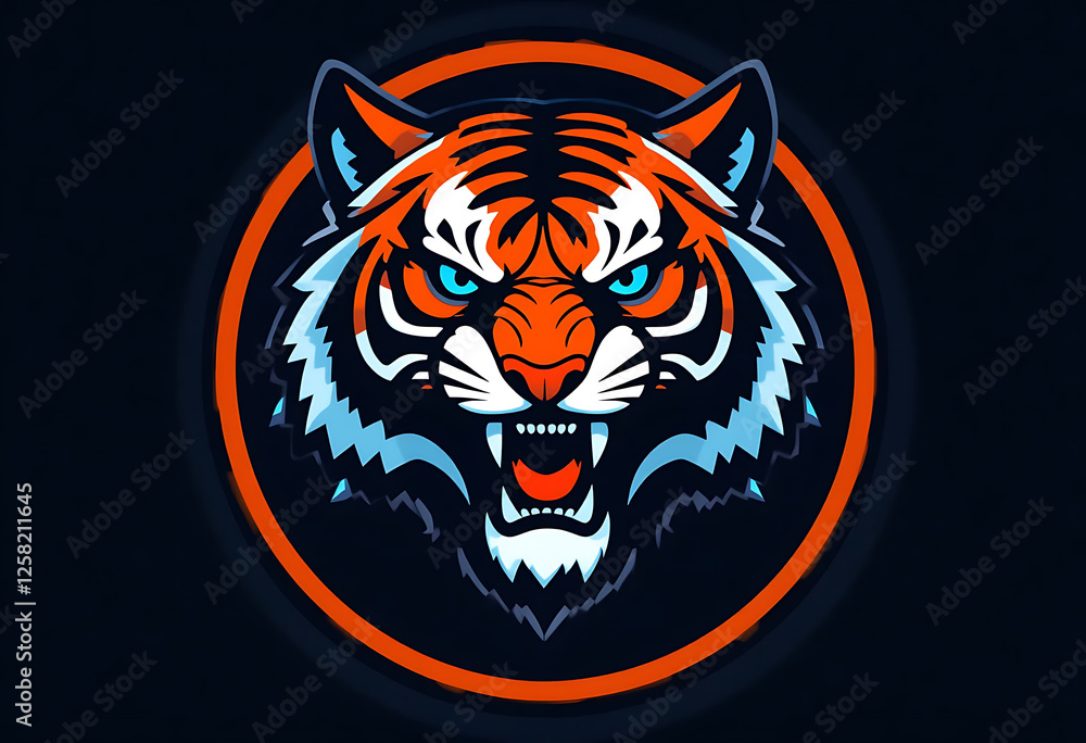 Fierce Tiger Head Logo with Orange and Blue Accents Fierce Tiger Head Logo with Orange and Blue Accents