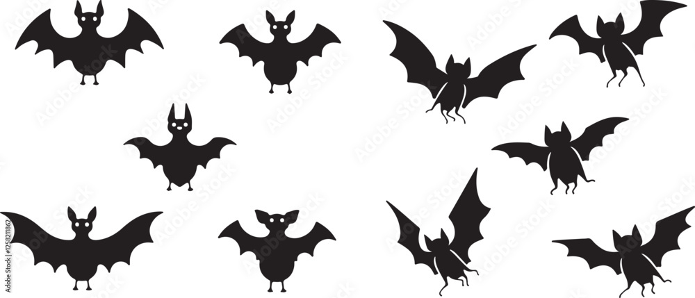 silhouette bat on transparent background, halloween bat, vector design and white background silhouette bat on transparent background, halloween bat, vector design and white background