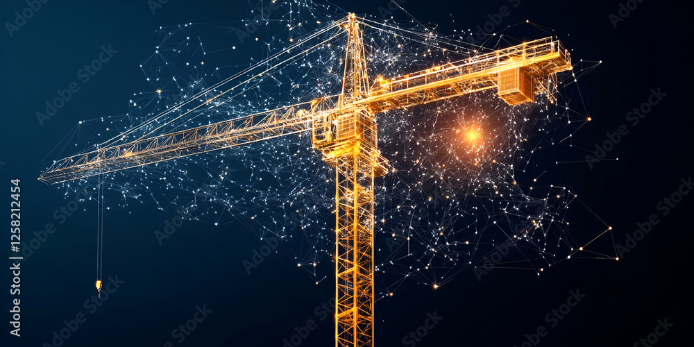 custom made wallpaper toronto digitalGolden Construction Crane, Networked & Illuminated, Reaching for Progress, Advancing Infrastructure Development Significantly