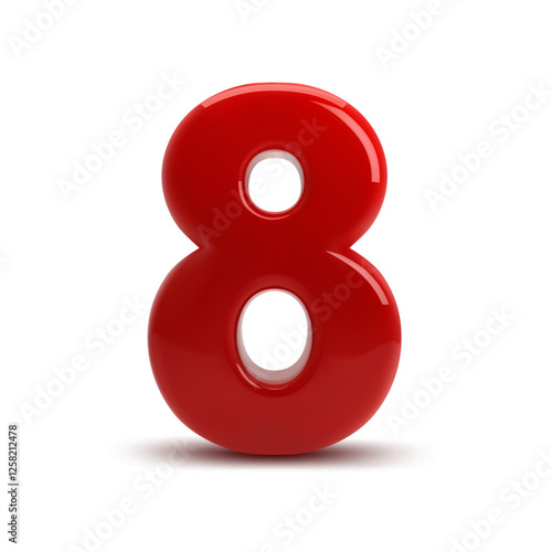 3d Number, glossed Eight red color, for 8 March, International Women's Day card.